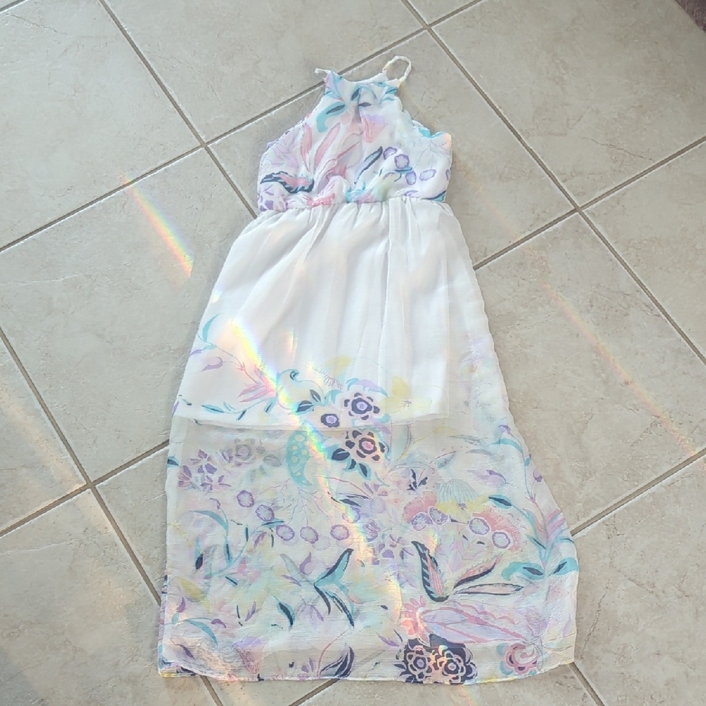BCX Kids Floral Halter beach Dress - White and Pastel Girls Size 7